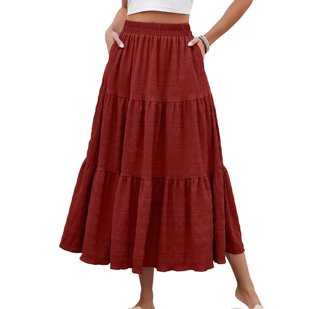 5426 Plus Size Maxi Skirt Summer Loose Flowy Elastic Boho Skirts A Line